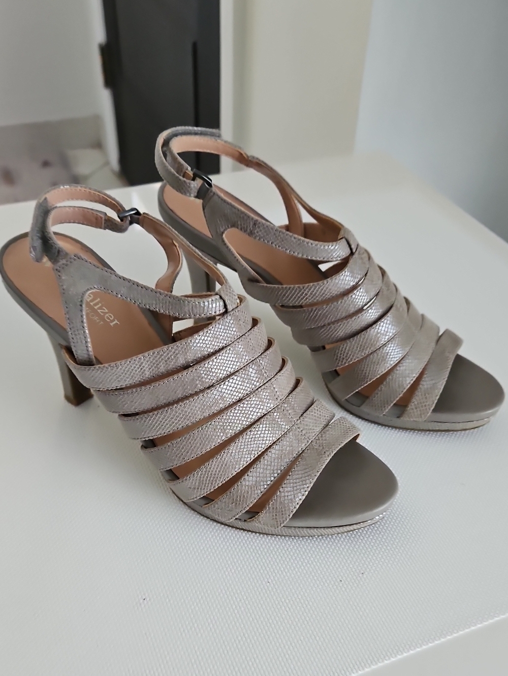Naturalizer Metallic Strappy Slingback Heels in Taupe